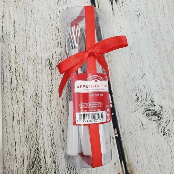 Black 4 Piece Cheese Knife Set and White 6 Piece Appetizer Fork Set - Picture 6 of 8